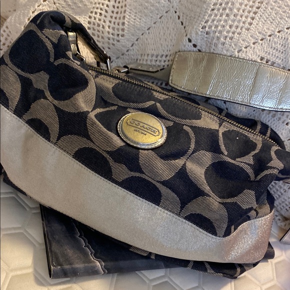 Coach Denim Navy and Silver Shoulder with Signature Monogram. Holiday Sale - Picture 3 of 15